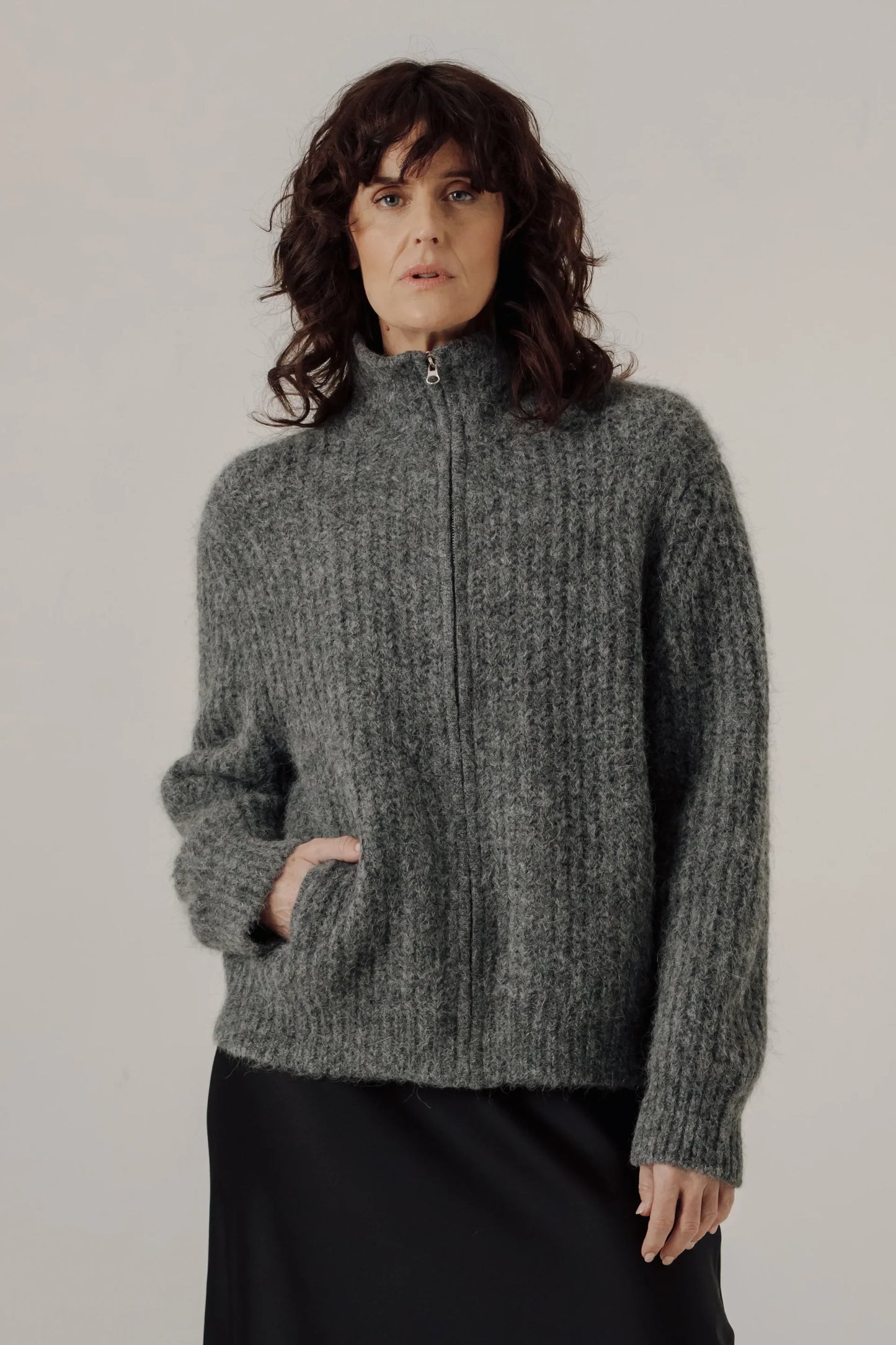 BARE Alpaca Rib Zip Jacket