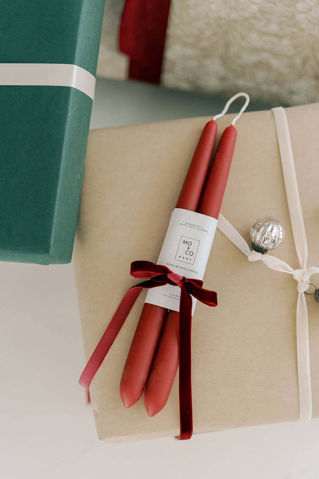 Mo&Co 10" Beeswax Taper Candles in Berry Red