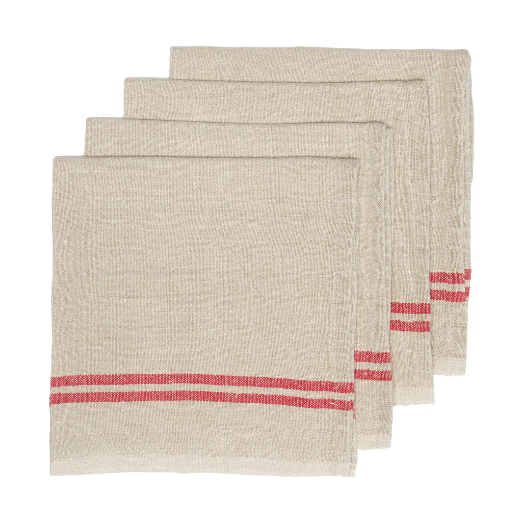 Caravan Vintage Red Stripe Linen Napkins - Set of 4