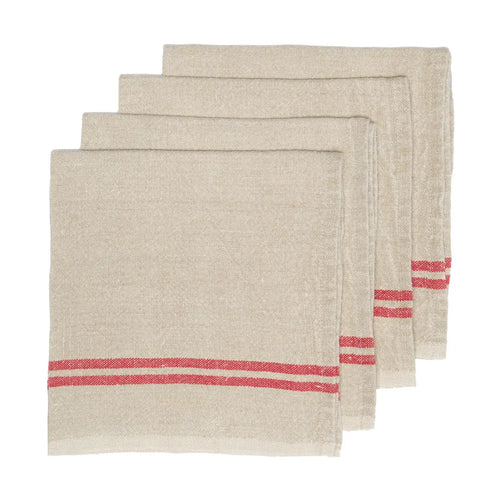 Caravan Vintage Red Stripe Linen Napkins - Set of 4