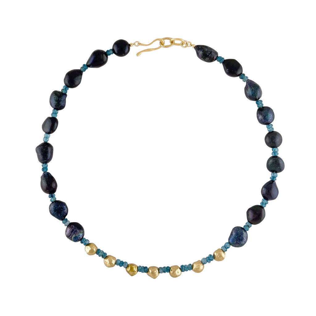 Julie Cohn Aurora Pearl Blue Topaz Bronze Necklace