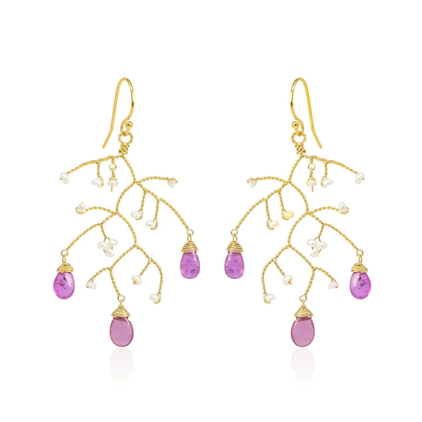 Chuang Yi Pink Sapphire & Pearl Earrings