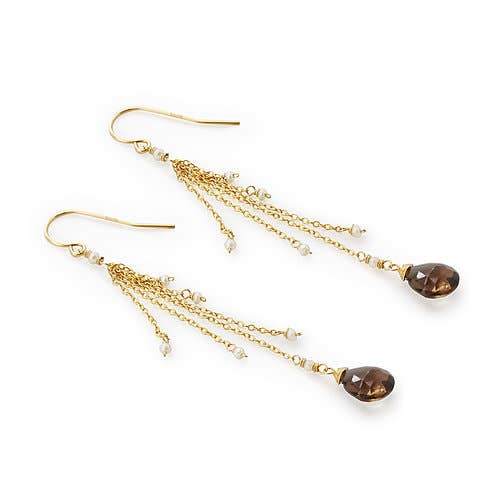 Chuang Yi Smoky Quartz & Pearl Chain Earrings
