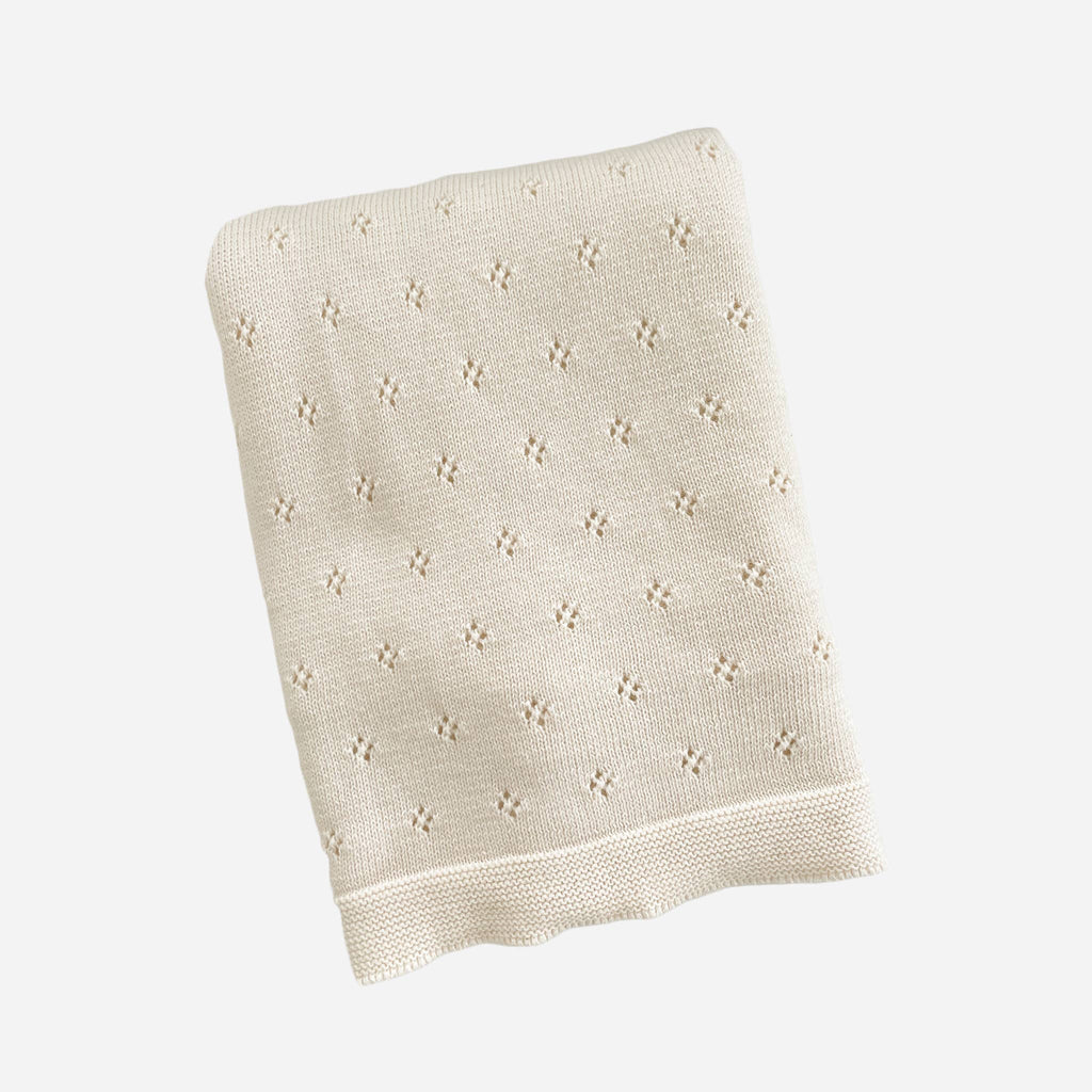 The Blueberry Hill Heirloom Pique Cream Organic Cotton Blanket
