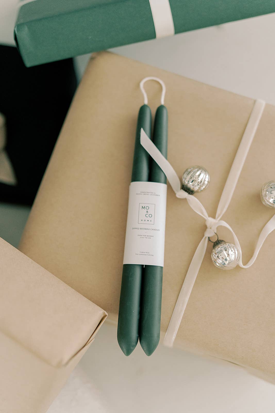 Mo&Co 10" Beeswax Taper Candles in Forest Green