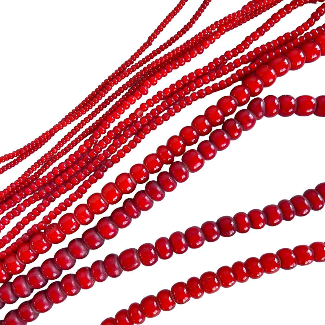 Red "White Heart Glass Bead" Necklace - set of 3