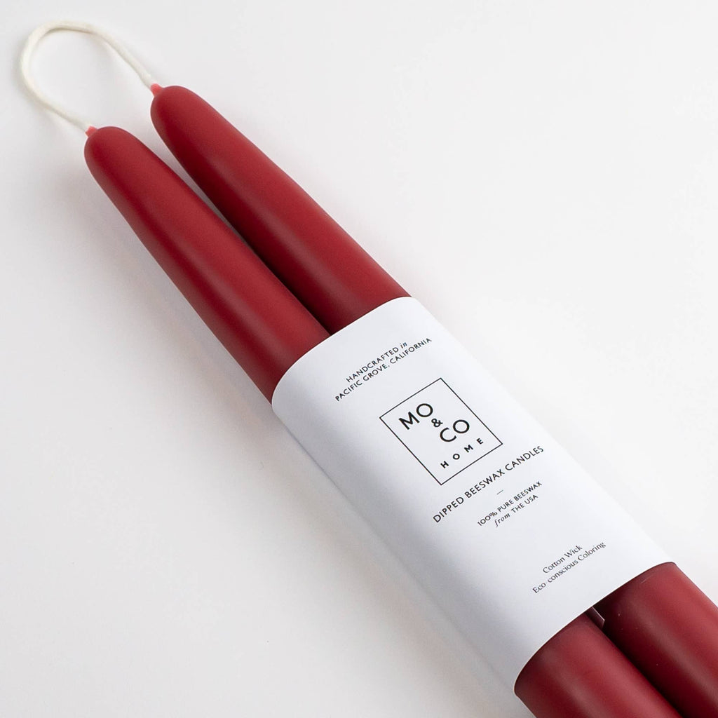 Mo&Co 10" Beeswax Taper Candles in Berry Red