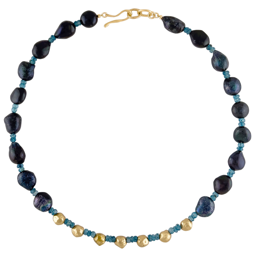 Julie Cohn Aurora Pearl Blue Topaz Bronze Necklace