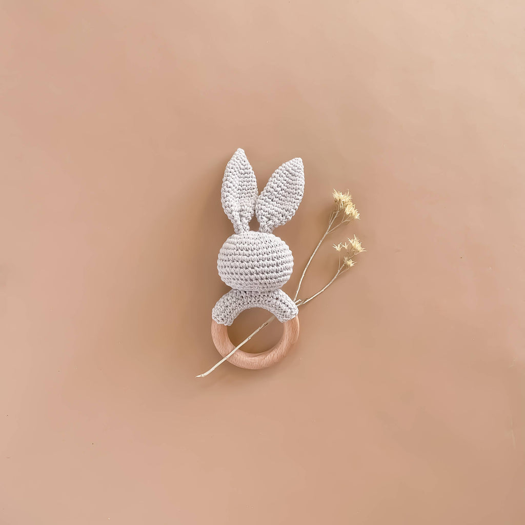 The Blueberry Hill Grey Cotton Bunny Rattle