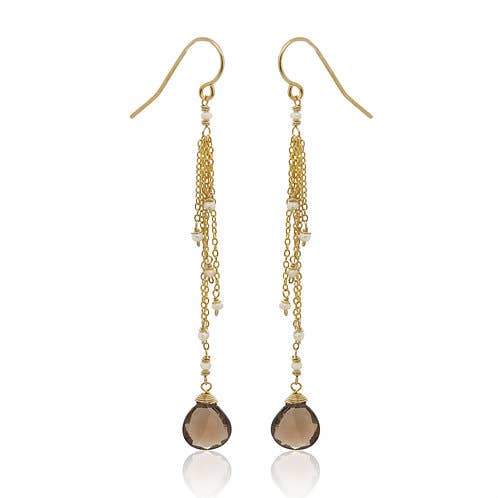 Chuang Yi Smoky Quartz & Pearl Chain Earrings