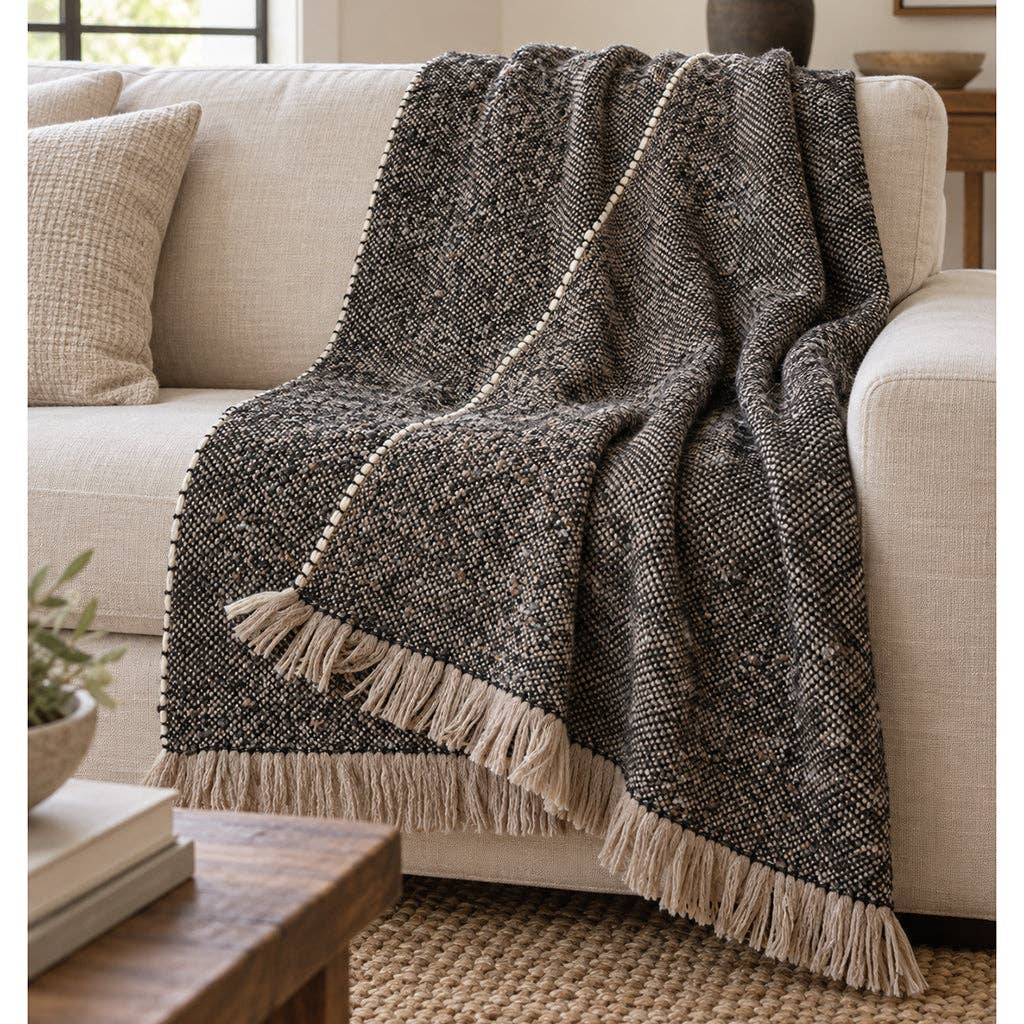 Slate & Salt Chunky Chocolate Weave Alpaca Throw