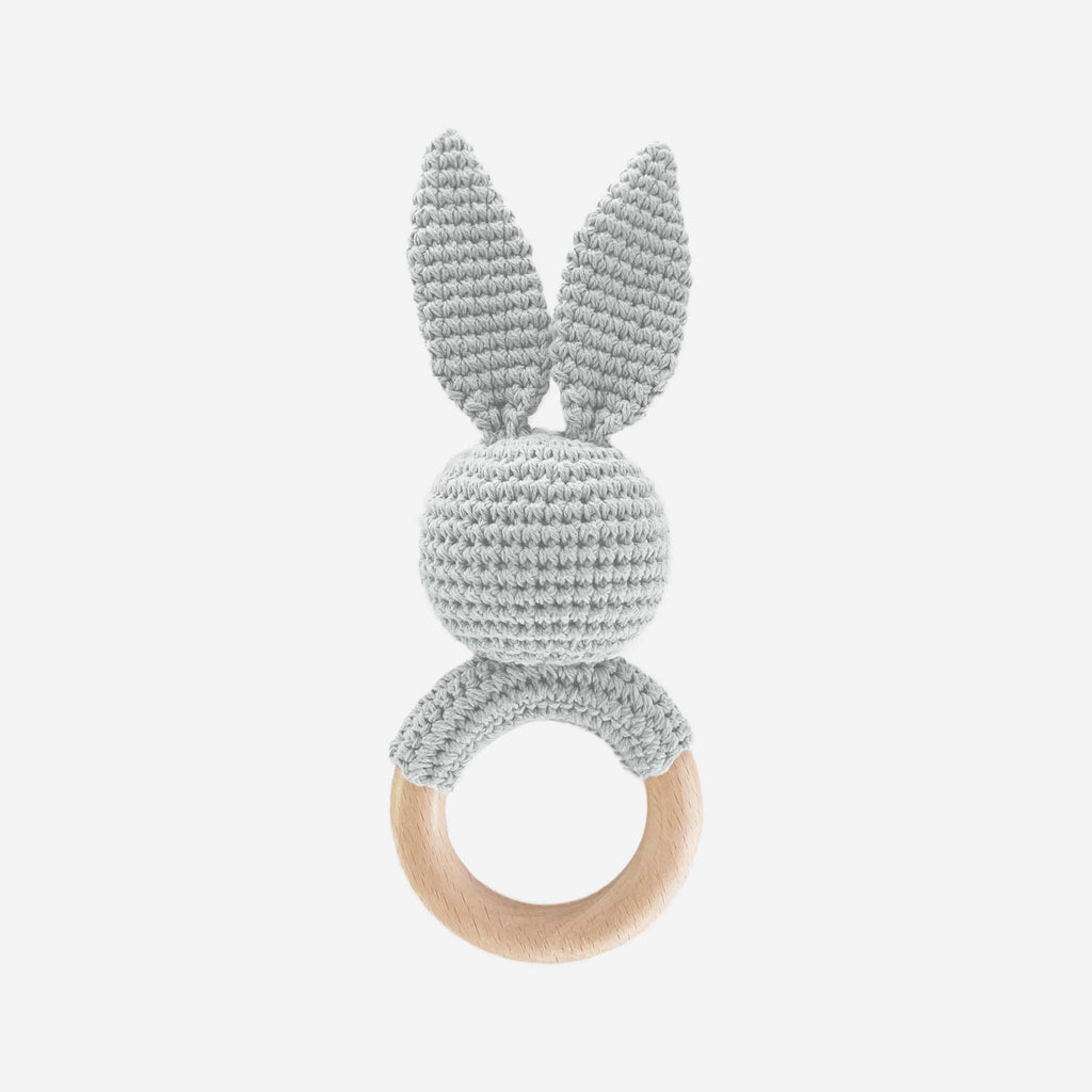 The Blueberry Hill Grey Cotton Bunny Rattle