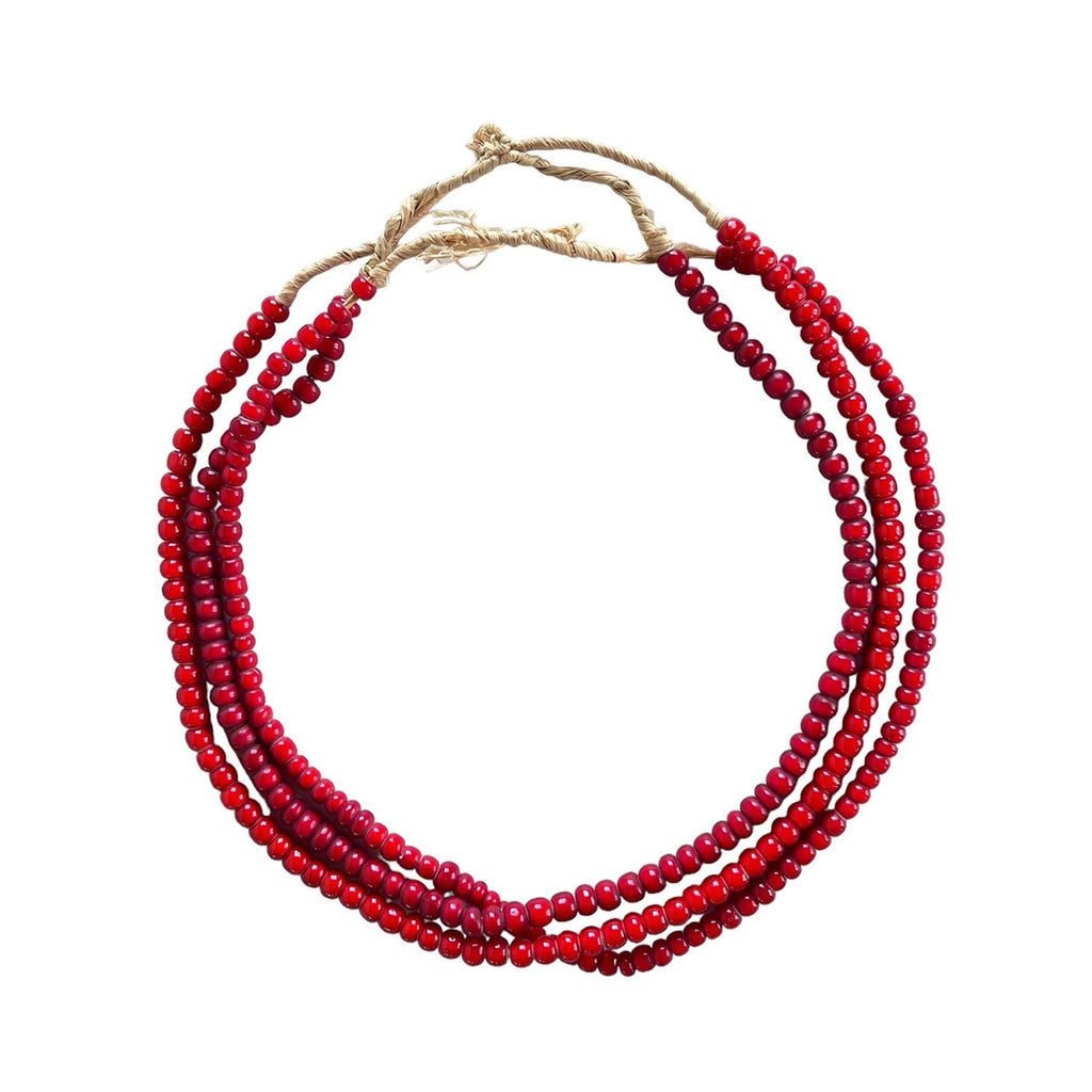 Red "White Heart Glass Bead" Necklace - set of 3